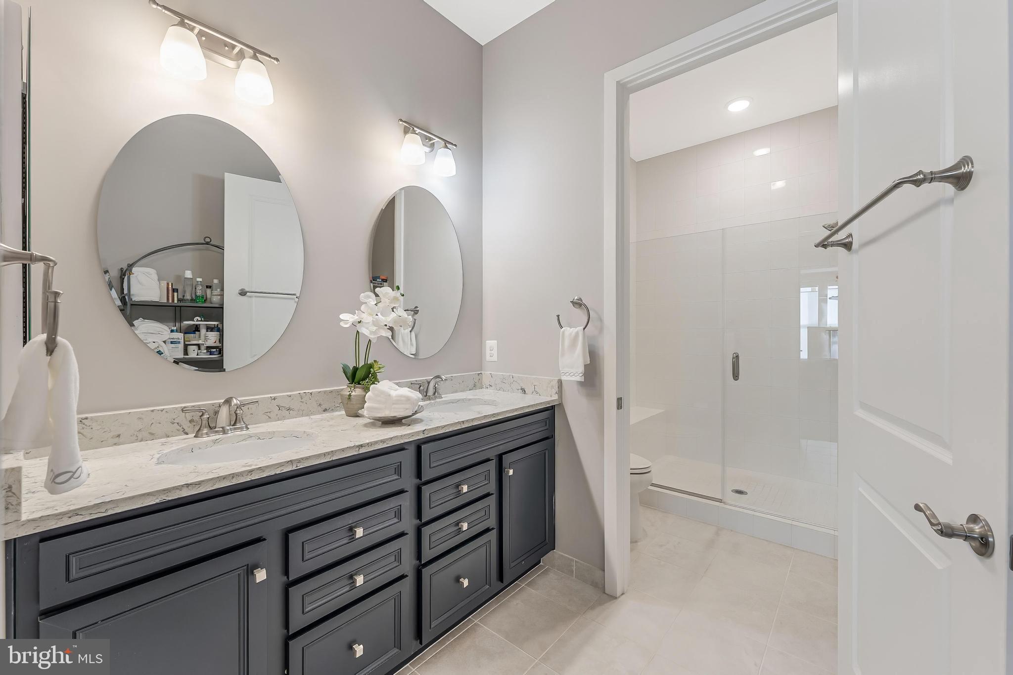 23707 Kinston Ferry Terrace Ashburn, VA 20148 - Photo 18 of 42 a bathroom with a double vanity sink and a mirror