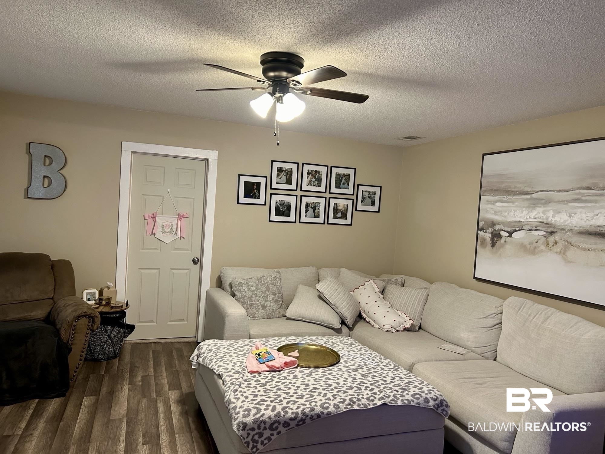 3850 Newman Road Mobile, AL 36695 - Photo 22 of 27 Living room with ceiling fan, dark wood-type flooring, and a textured ceiling