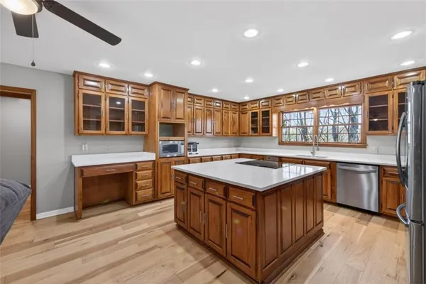 a aerial view of a house with a yard