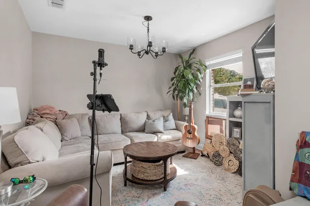 a living room with furniture flowerpot and a fireplace