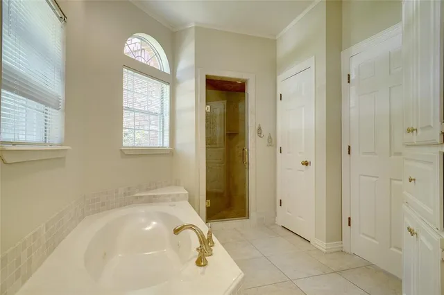 a bathroom with a tub shower and sink