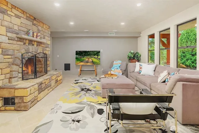 a workspace with furniture and window