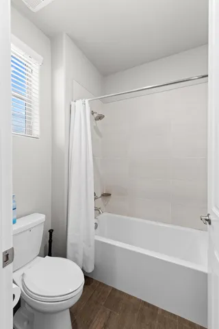 a bathroom with a toilet and a bathtub