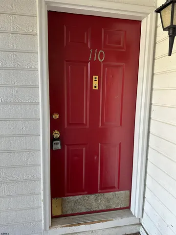 a door with a red door