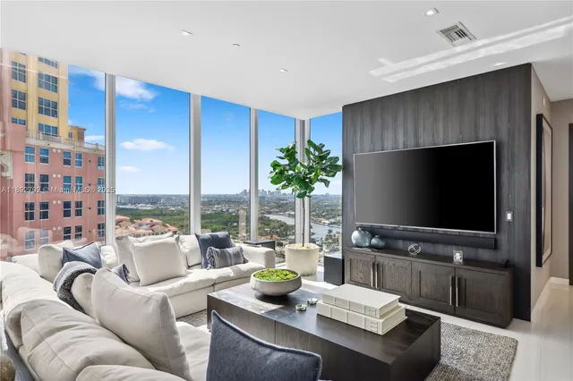 a view of a city with tall buildings