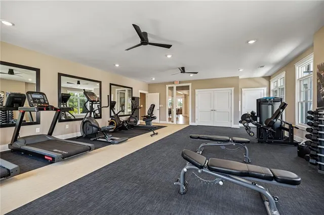 a view of a room with gym equipment