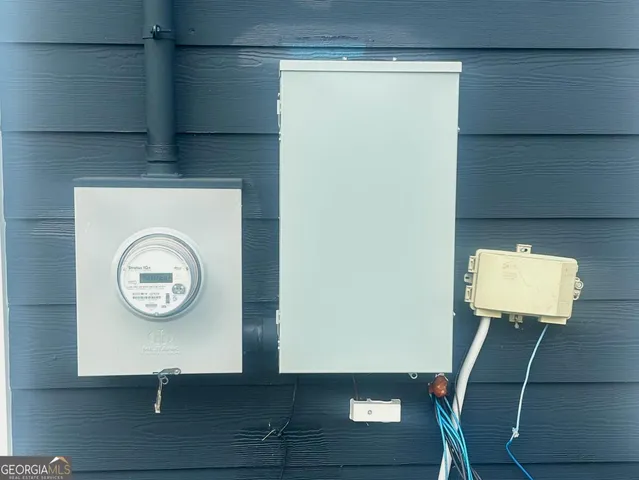 a view of a swimming pool and an outdoor space