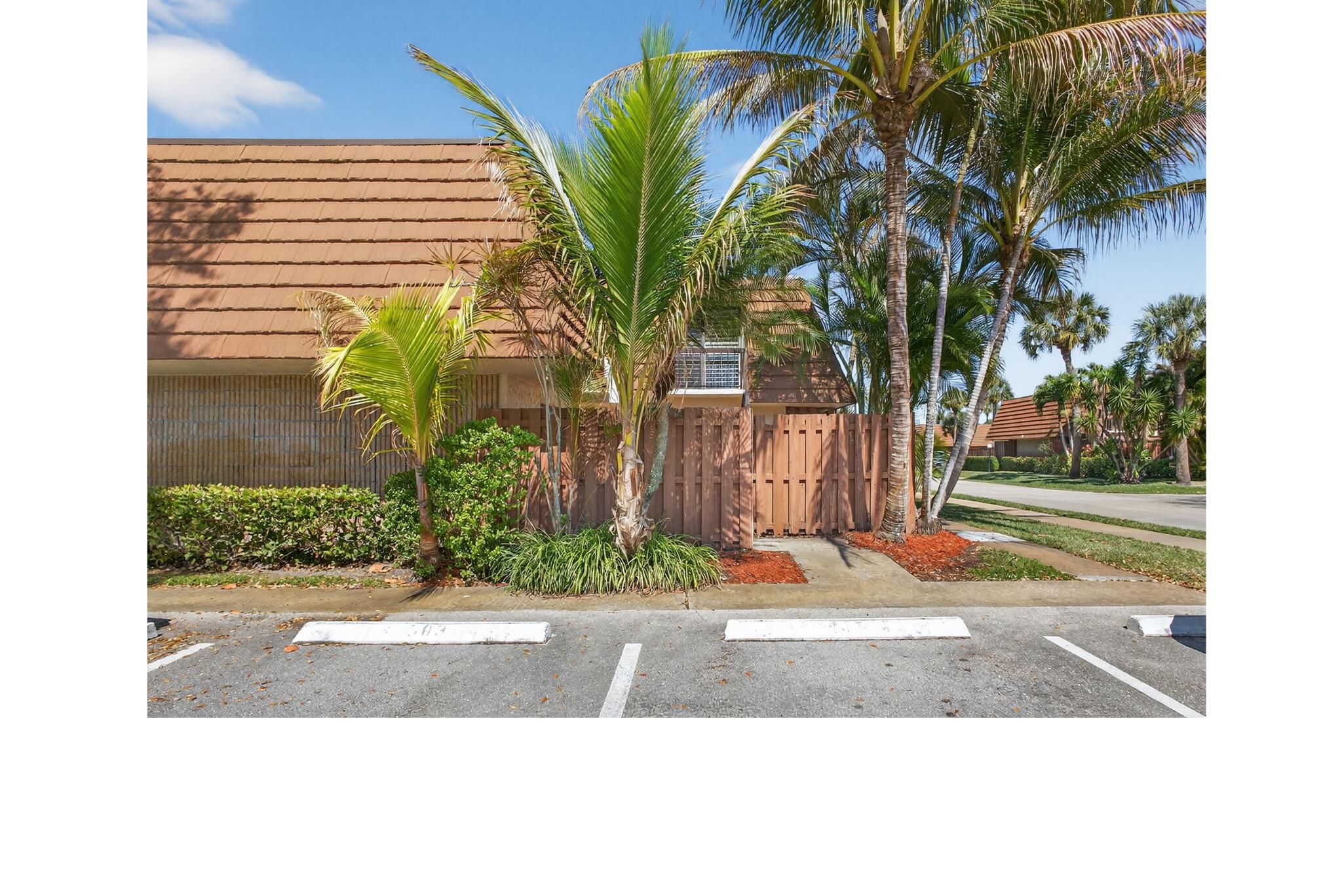 a view of a palm trees front of the house