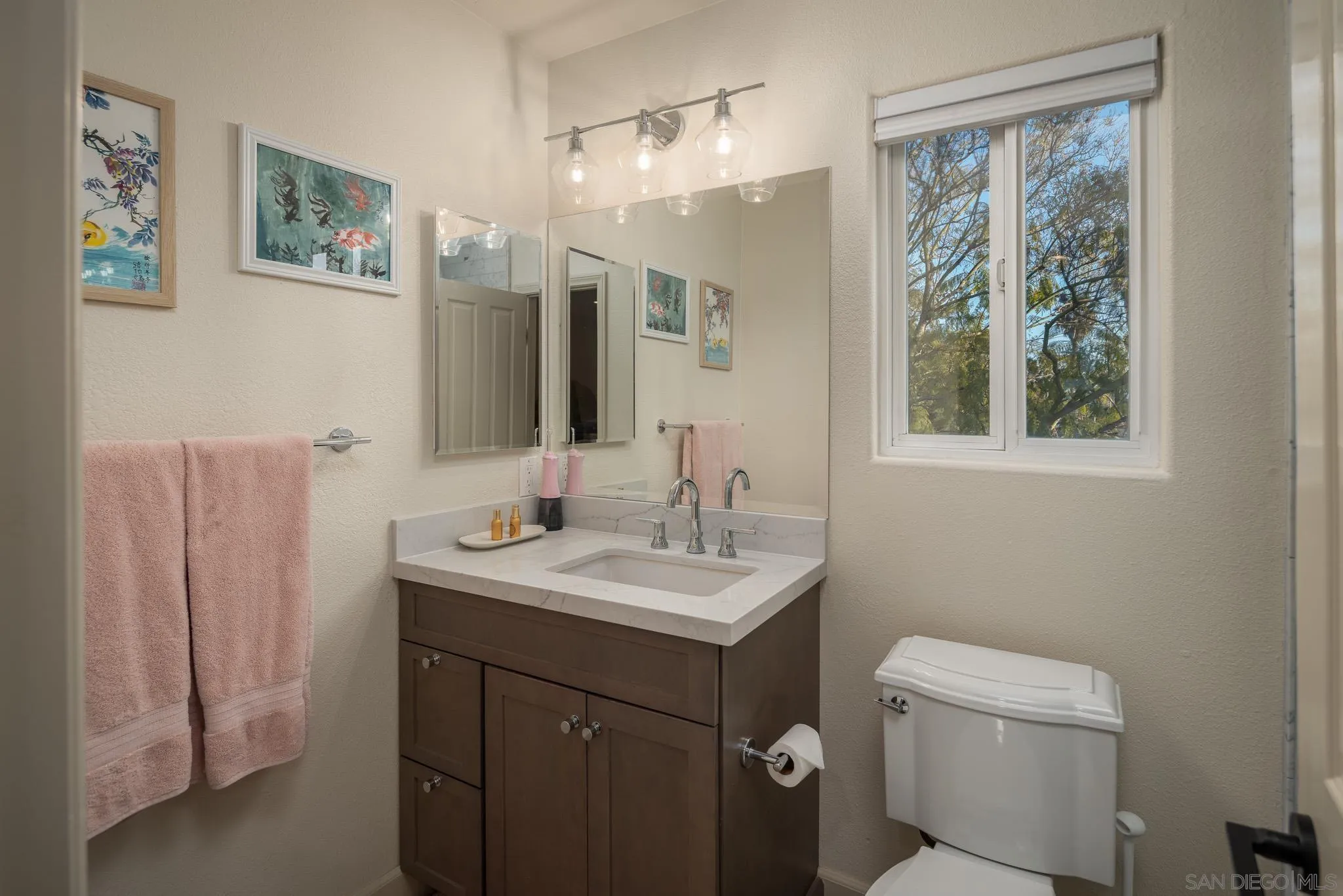 339 Rancho Santa Fe Road Encinitas, CA 92024 - Photo 13 of 36 a bathroom with a toilet sink and mirror