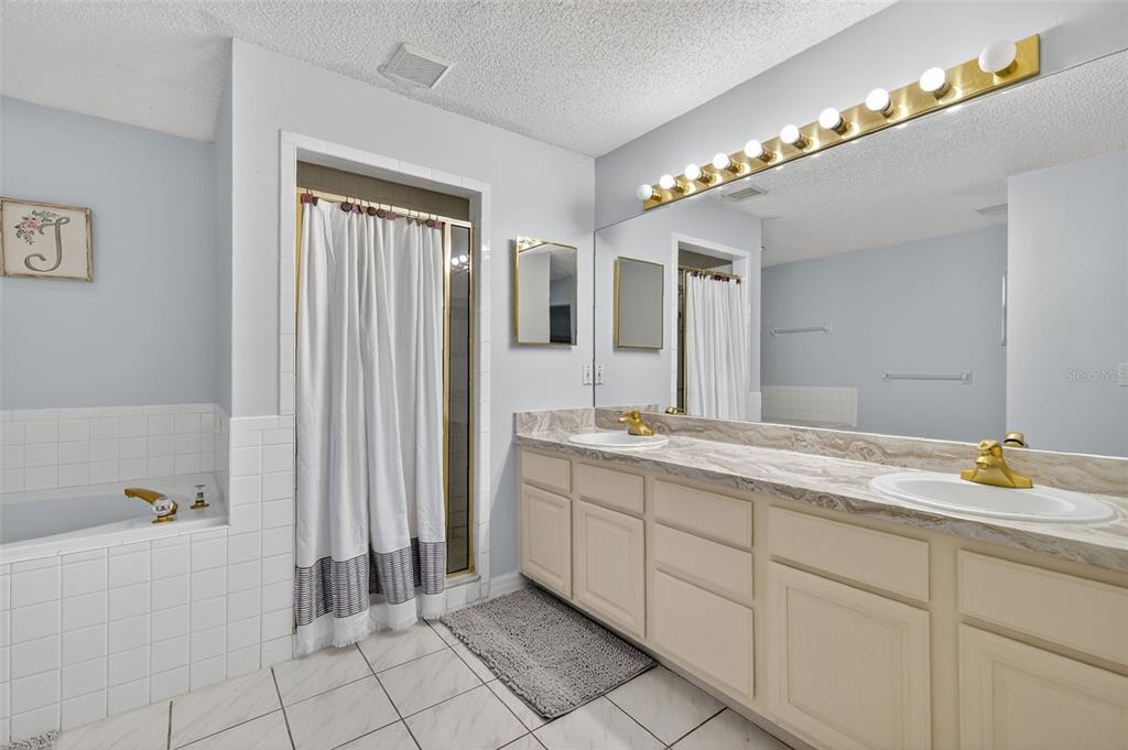 14520 Lost Lake Road Clermont, FL 34711 - Photo 21 of 47 a spacious bathroom with a granite countertop sink a mirror and a bathtub