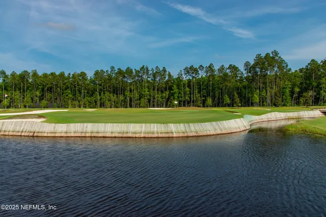 a view of a golf course with a lake