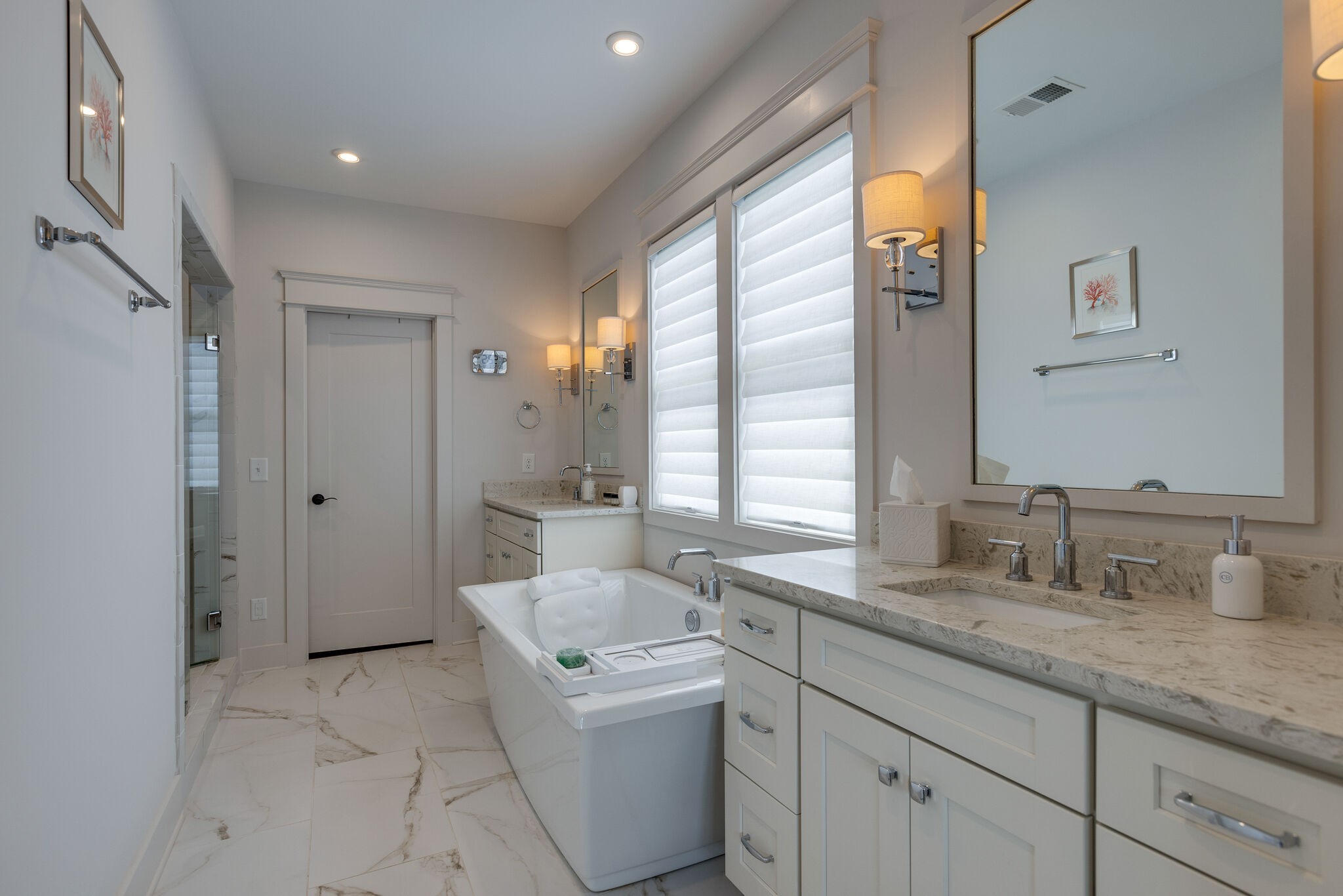 3406 Love Circle Nashville, TN 37212 - Photo 24 of 40 a bathroom with a granite countertop sink mirror and a bathtub