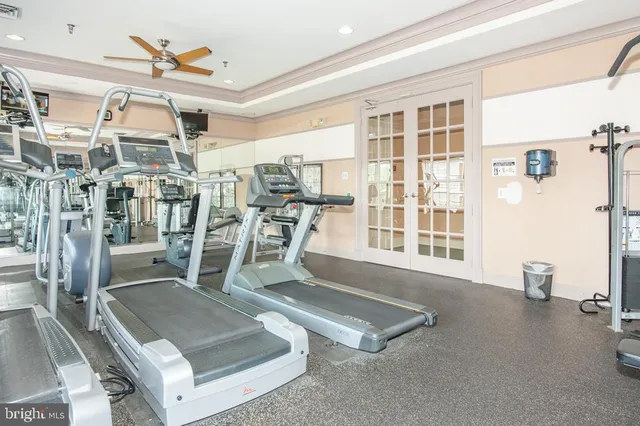 a view of a room with gym equipment