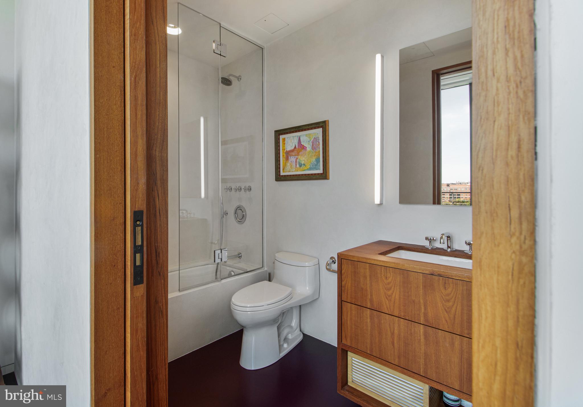 1711 14th Street Northwest, Unit PH Washington, DC 20009 - Photo 25 of 39 a bathroom with a toilet a sink and mirror