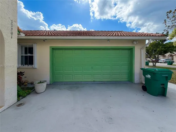 a view of a room with a garage