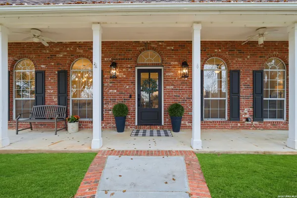 a view of a brick building with a outdoor space