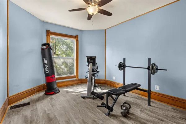 a view of a room with gym equipment