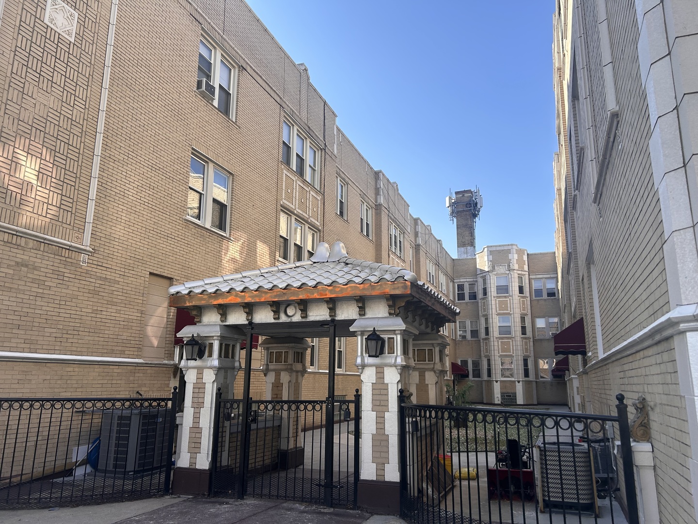 a view of a building with a balcony