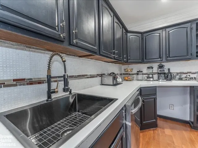 a kitchen with a sink cabinets and stainless steel appliances