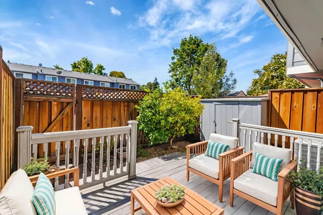 a view of a chair in wooden deck