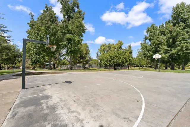 a view of a park with a slide