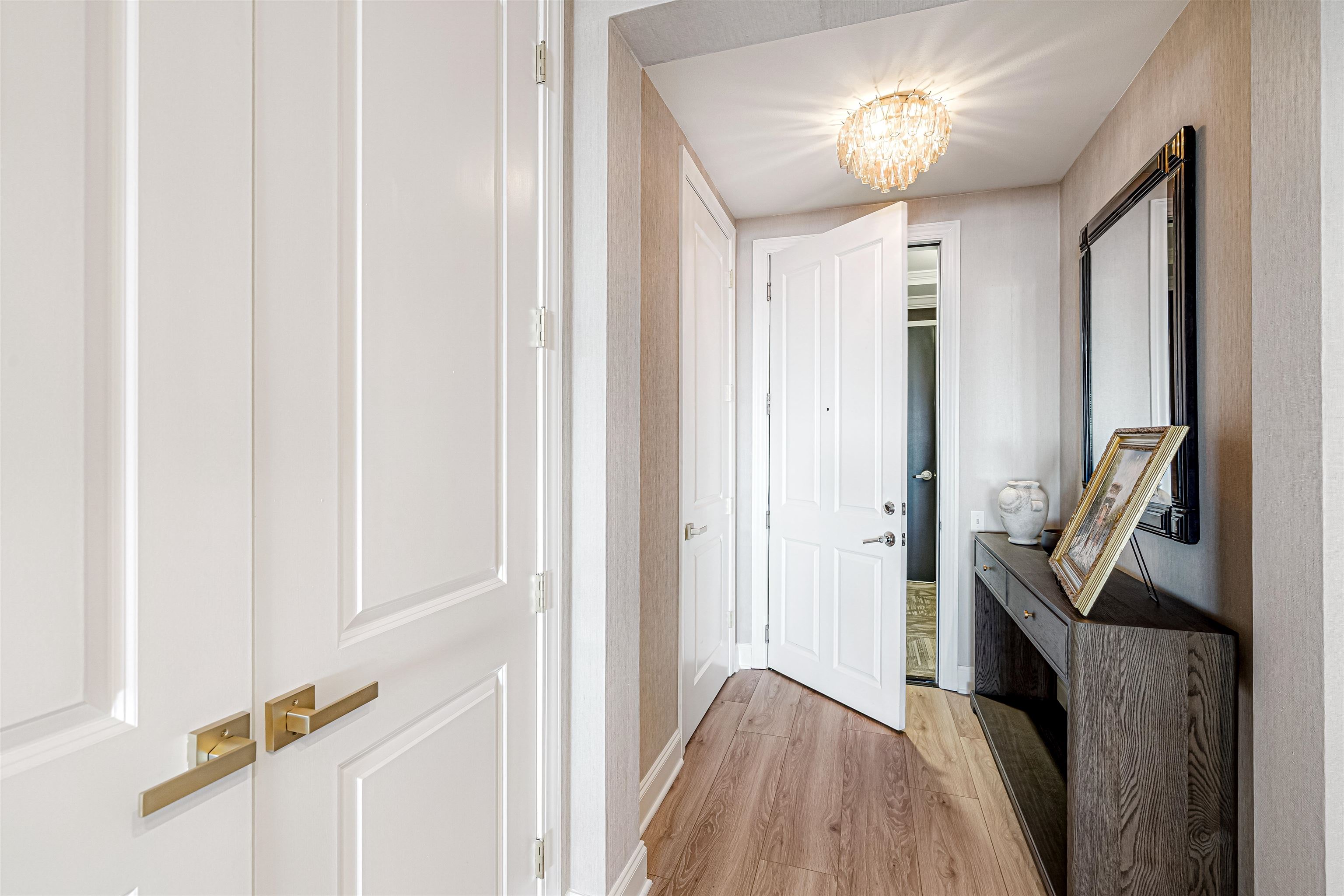 717 Riverside Drive, Unit 1205 Memphis, TN 38103 - Photo 4 of 32 Doorway to outside with wood finished floors and suspended lighting