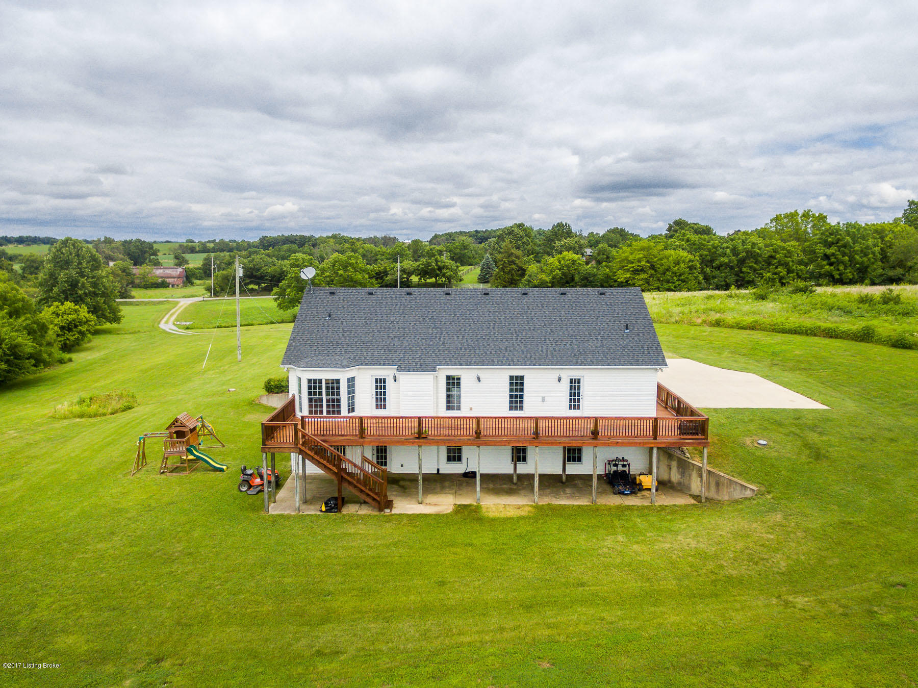 8200 Hanna Road Crestwood, KY 40014 - Photo 32 of 38 Rear Ariel View of home with deck and walkout basement patio.