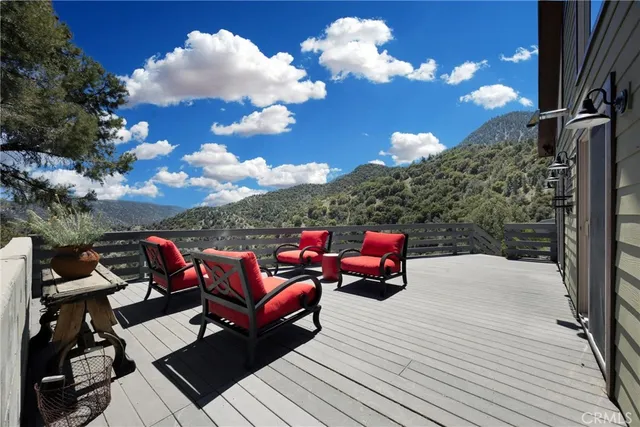 a roof deck with couches and potted plants