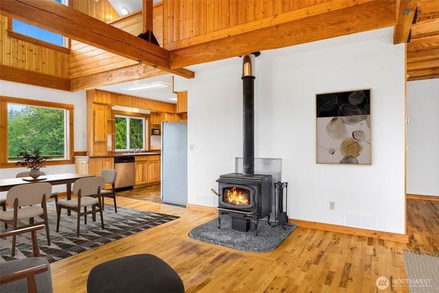 a building outdoor space with patio furniture and a potted plant