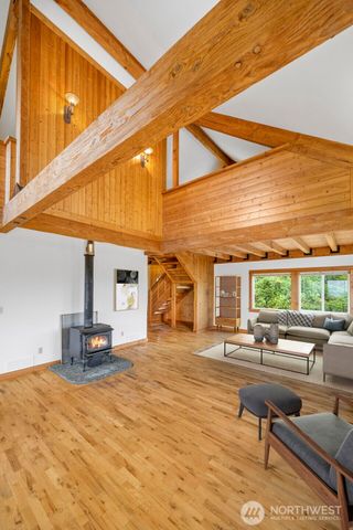 a view of balcony with wooden floor