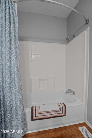 a bathroom with a bathtub