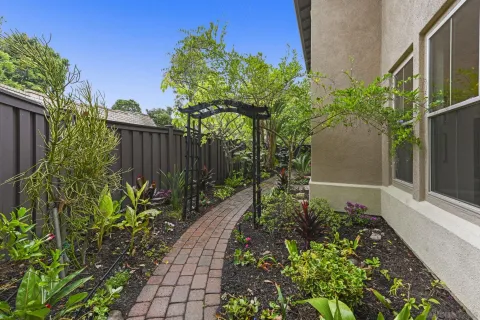a flower plants with wooden fence