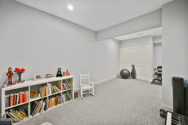 a room with furniture and a book shelf