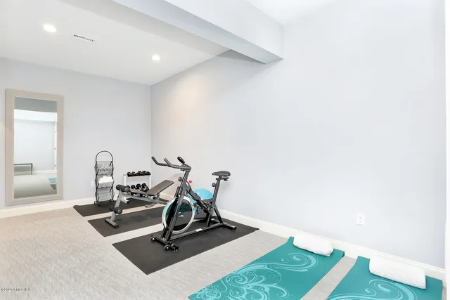 a view of a room with gym equipment
