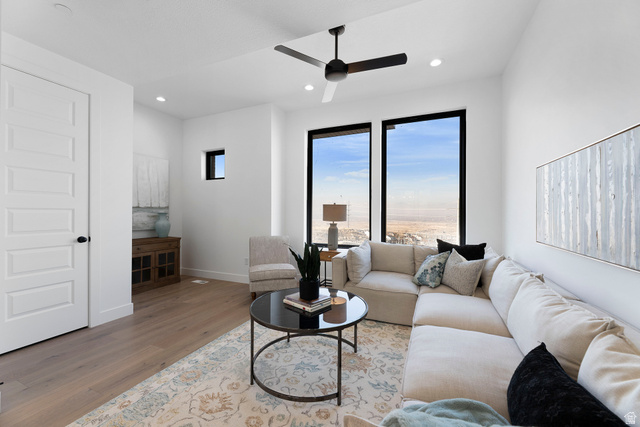 14392 South Champ Cove Draper, UT 84020 - Photo 3 of 31 Living room with light wood-type flooring, ceiling fan, and recessed lighting