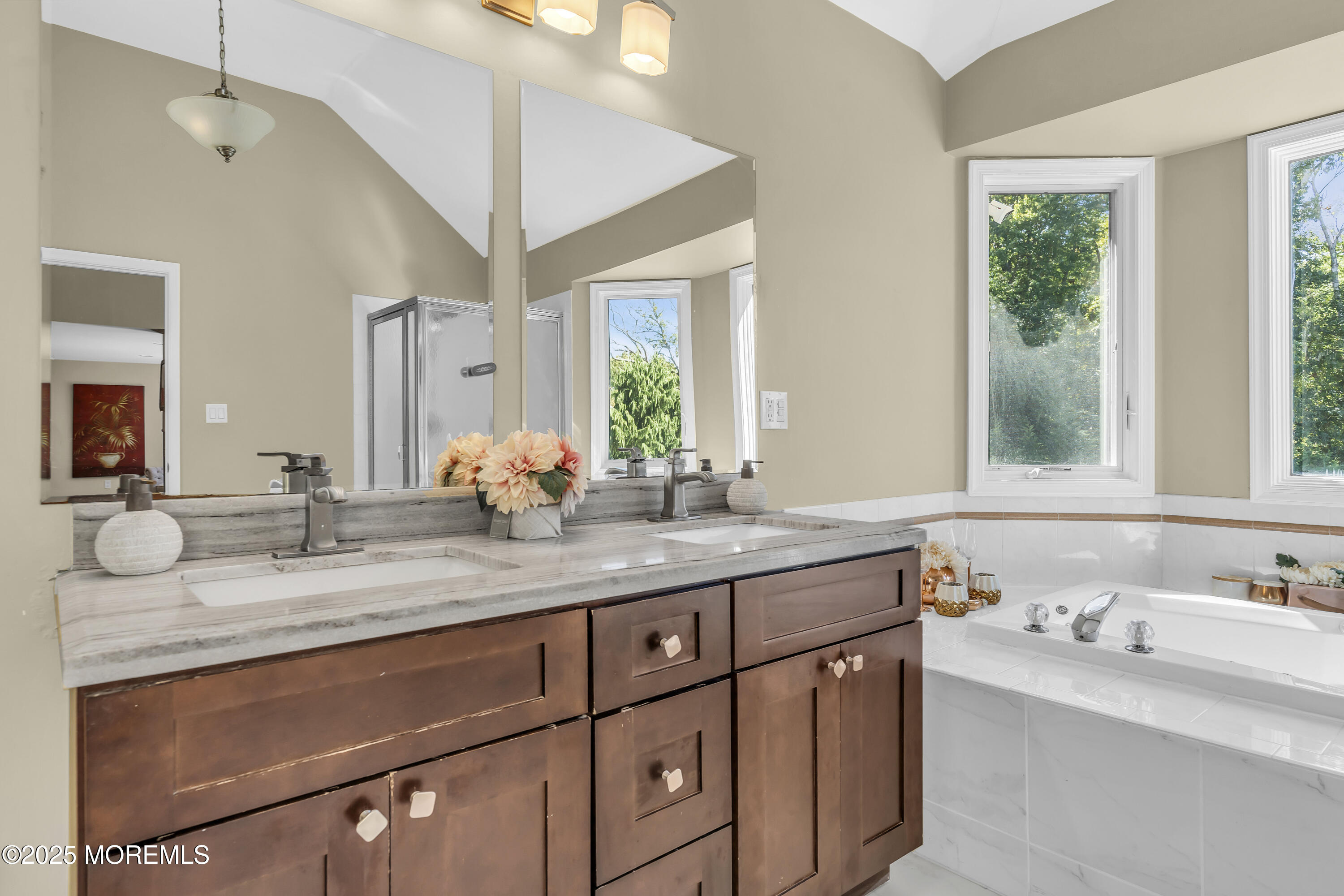 1 Fountayne Lane Manalapan, NJ 07726 - Photo 48 of 69 a bathroom with a granite countertop sink mirror and double