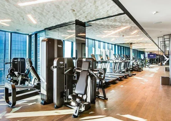 a view of a room with gym equipment