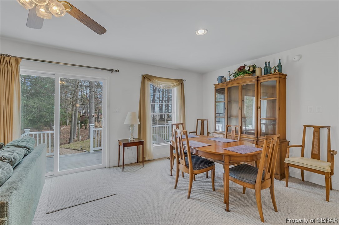 1243 Fox Point Road Reedville, VA 22539 - Photo 37 of 44 Carpeted dining space with ceiling fan