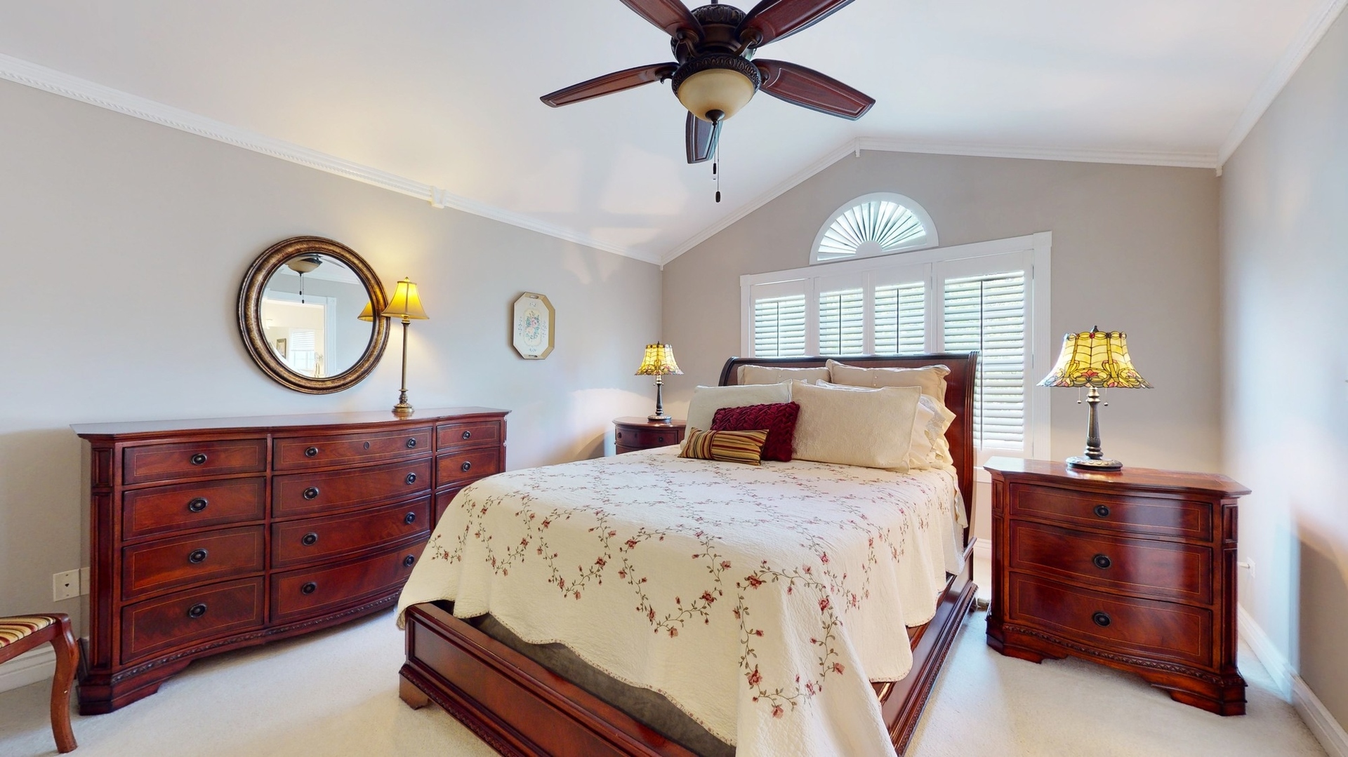 787 Laurel Lane Cary, IL 60013 - Photo 18 of 37 a bedroom with a bed and a chandelier
