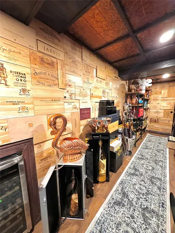 a view of a storage room with racks