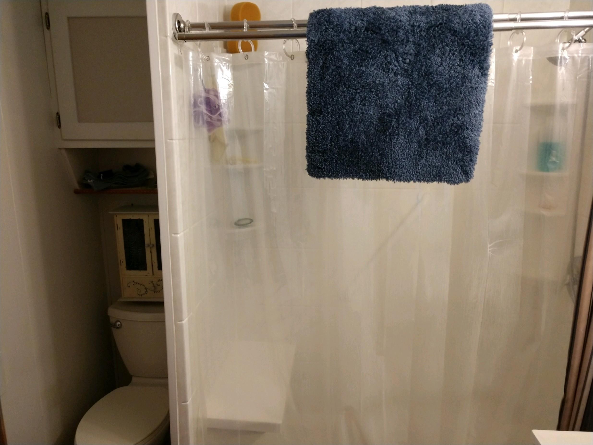 152 Oak View Lane Northeast Riner, VA 24149 - Photo 25 of 39 a bathroom with a toilet and a shower curtain