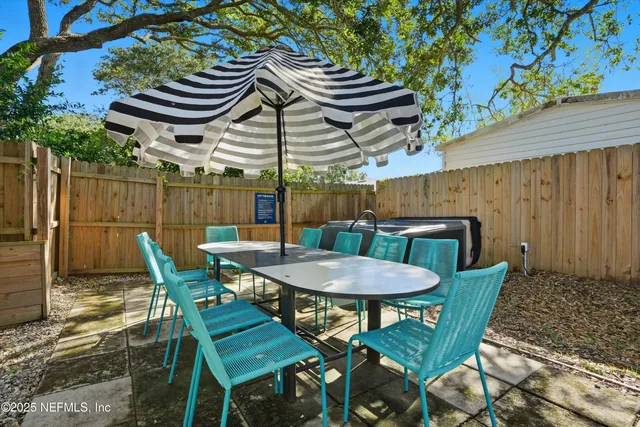 a view of a chairs and table in the patio