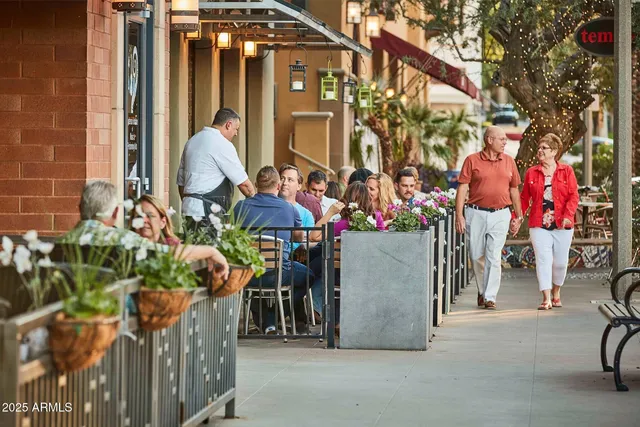 a view of street with sitting area