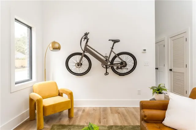 a bathroom with a tub and a window