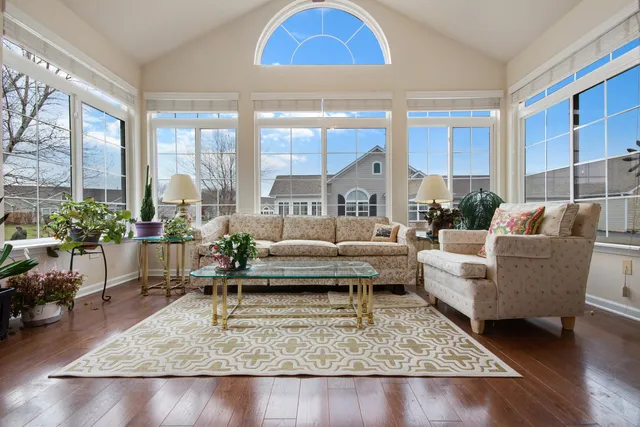 a living room with furniture and a rug