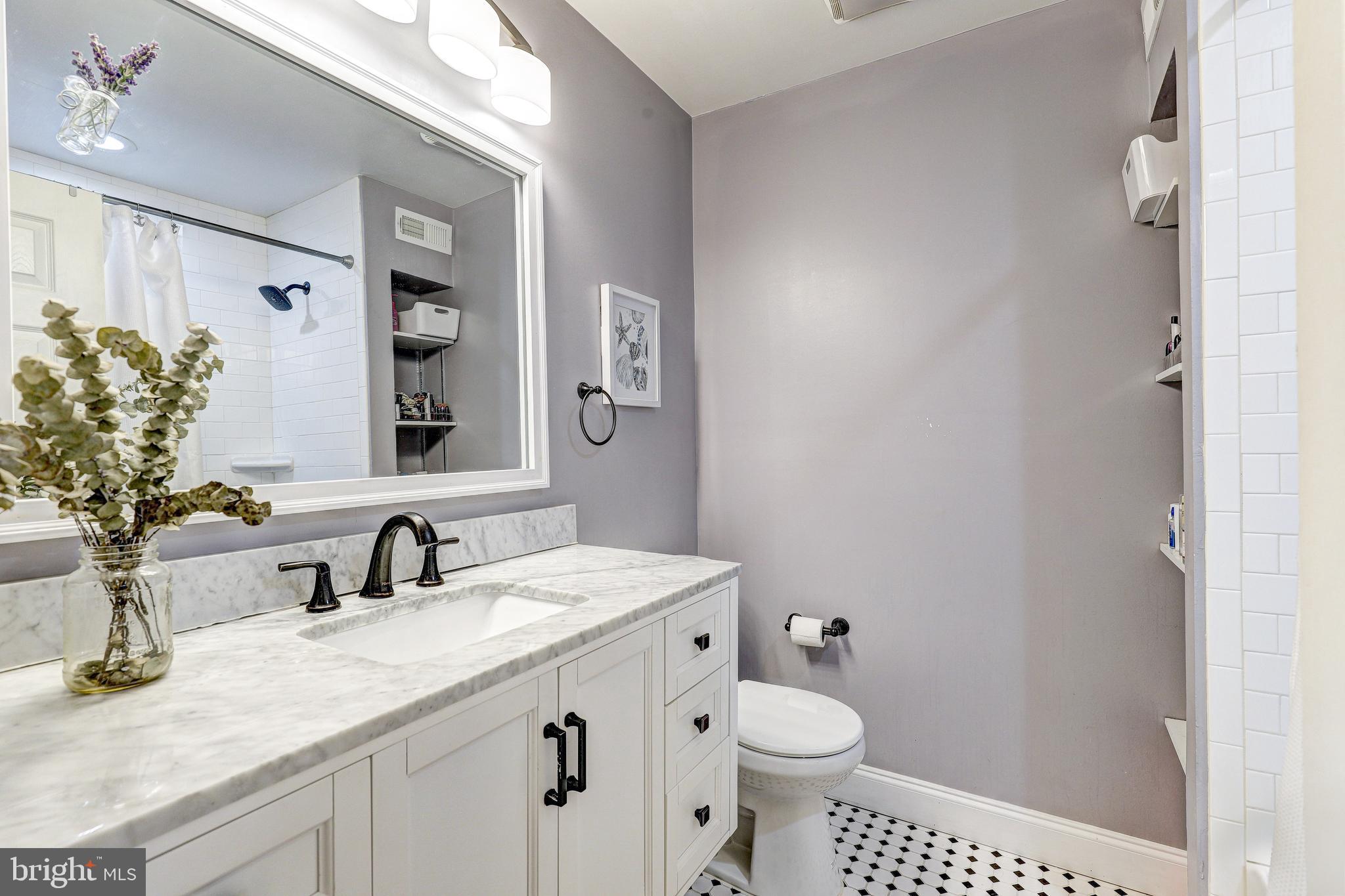 228 Quaker Ridge Road Lutherville-Timonium, MD 21093 - Photo 11 of 26 a bathroom with a sink a toilet a mirror and shower