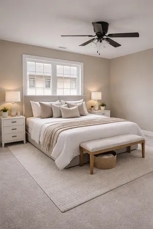 a bedroom with a bed and window