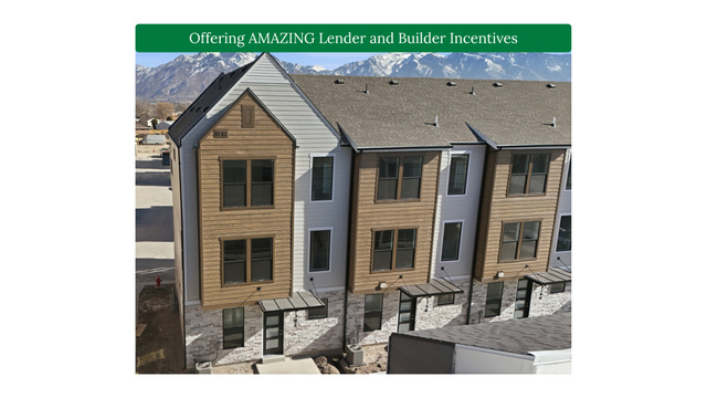 388 West Chadam Way South, Unit 63 Midvale, UT 84047 - Photo 1 of 28 Marketing Document. Displaying multiple townhome units with a promotional banner for incentives