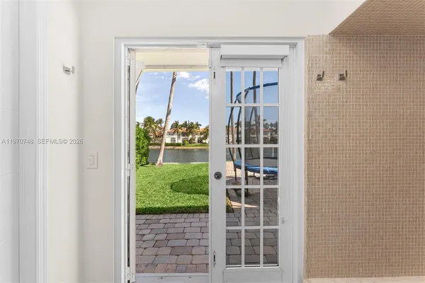 a view of a porch and a yard