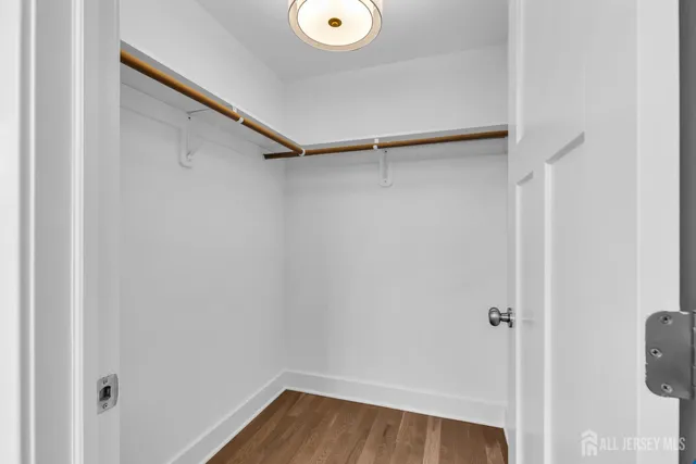 a view of walk in closet with empty racks